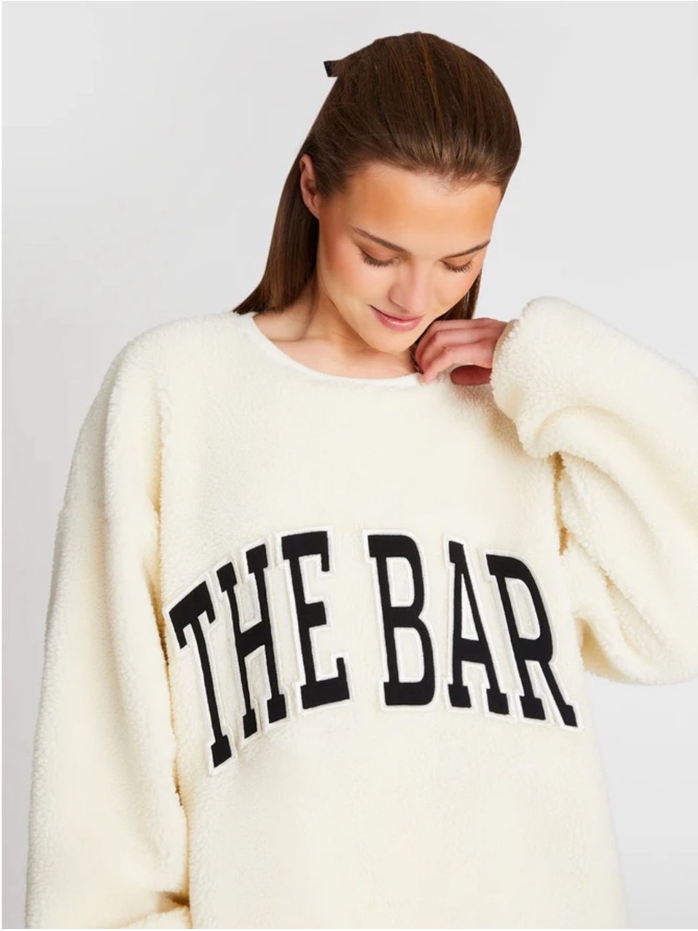 The Bar Gigi Shearling Sherpa Fleece Crewneck Sweatshirt Sz L